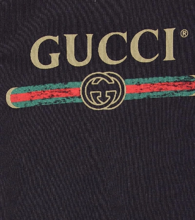 Shop Gucci Logo Cotton Hoodie In Blue