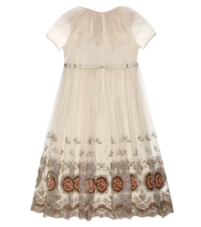 Shop Gucci Embroidered Tulle Dress In Beige