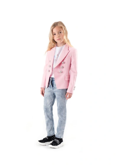 Shop Balmain Wool Blazer In Pink