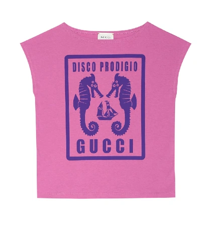 Shop Gucci Printed Cotton T-shirt In Pink