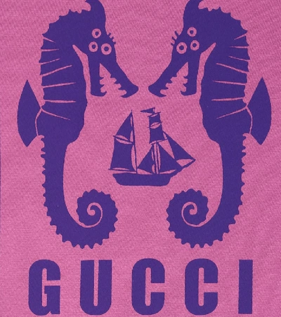 Shop Gucci Printed Cotton T-shirt In Pink
