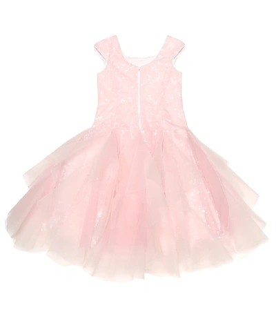 Shop Monnalisa Rose-appliqué Tulle Dress In Pink