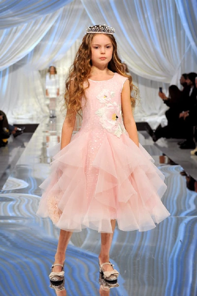Shop Monnalisa Rose-appliqué Tulle Dress In Pink