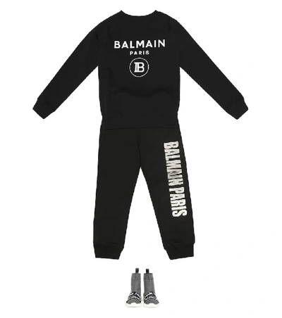 Shop Balmain Logo Cotton Sweatshirt In Black