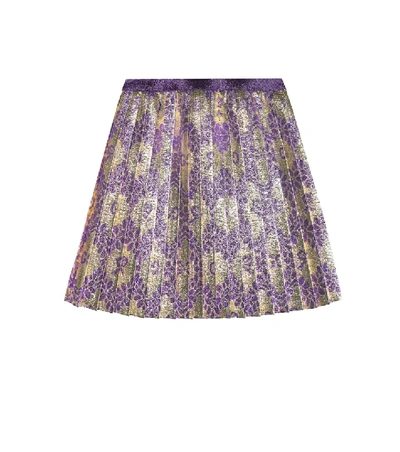 Shop Gucci Pleated Brocade Skirt In Multicoloured