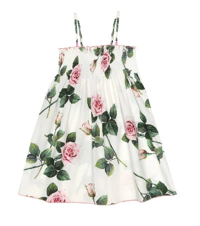 Shop Dolce & Gabbana Floral Cotton-poplin Dress In White