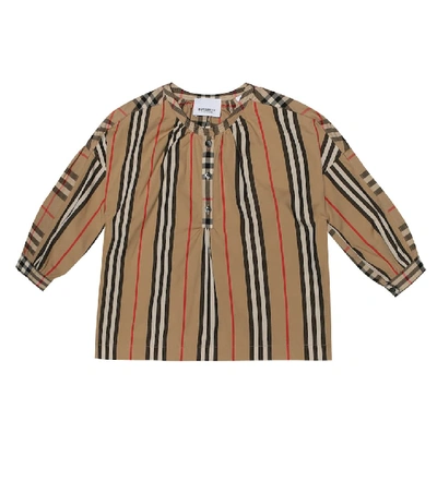 Shop Burberry Striped And Check Cotton Top In Beige