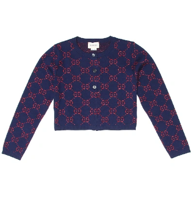 Shop Gucci Gg Cotton-blend Cardigan In Blue