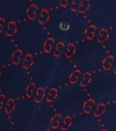 Shop Gucci Gg Cotton-blend Cardigan In Blue