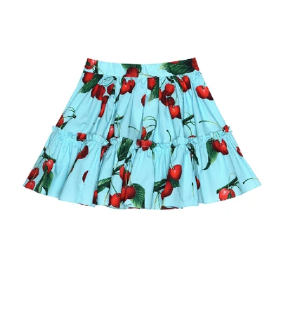 Shop Dolce & Gabbana Cherry Printed Cotton Skirt In Blue