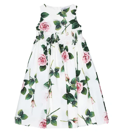 Shop Dolce & Gabbana Floral Cotton Dress In White