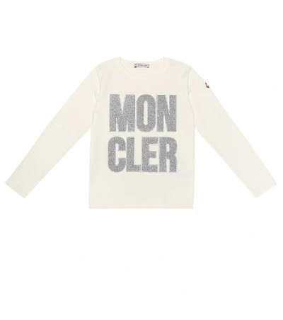 Shop Moncler Embroidered Logo Stretch Cotton Top In Beige