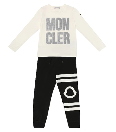 Shop Moncler Embroidered Logo Stretch Cotton Top In Beige