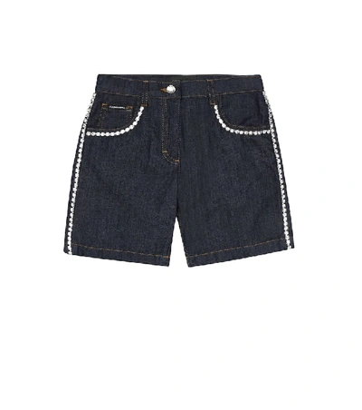 Shop Dolce & Gabbana Crystal-embellished Denim Shorts In Blue