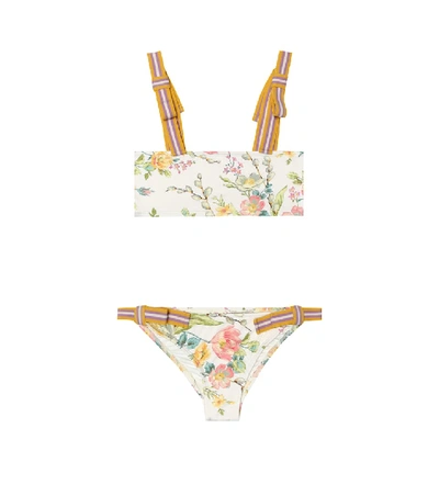 Shop Zimmermann Zinnia Floral Bandeau Bikini In White