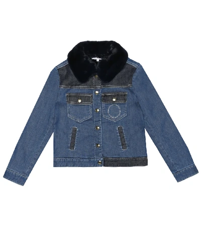 Shop Chloé Denim Jacket With Faux Fur In Blue