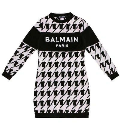 Shop Balmain Houndstooth Knit Dress In Black