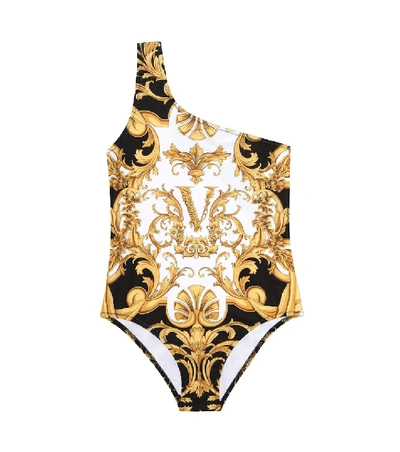 Shop Versace One-shoulder Swimsuit In Gold