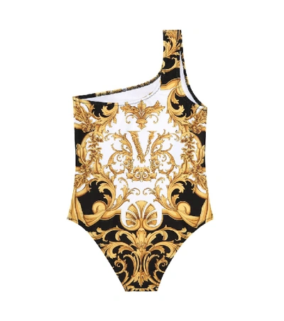 Shop Versace One-shoulder Swimsuit In Gold