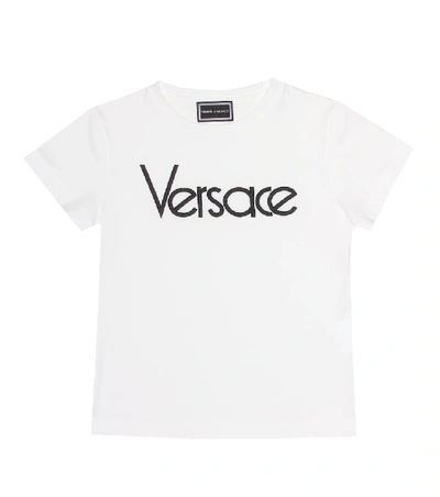 Shop Versace Printed Cotton T-shirt In White