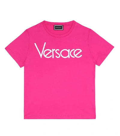 Shop Versace Logo Cotton T-shirt In Pink