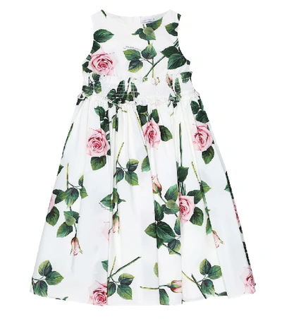 Shop Dolce & Gabbana Floral Cotton Dress In White