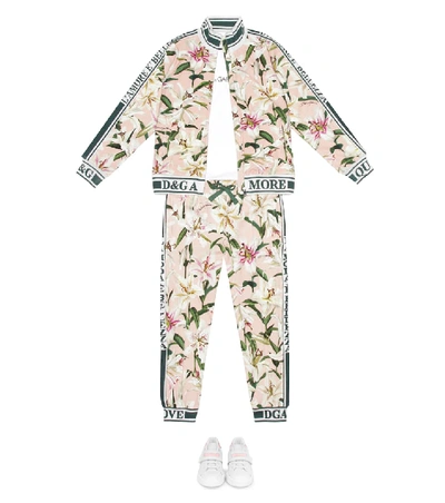 Shop Dolce & Gabbana Floral Stretch-cotton Track Jacket In Pink