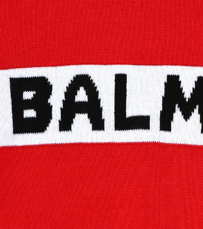 Shop Balmain Logo Cotton Sweater In Red