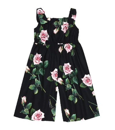 Shop Dolce & Gabbana Floral Cotton-poplin Jumpsuit In Black