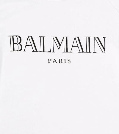 Shop Balmain Logo Cotton Jersey Hoodie In White