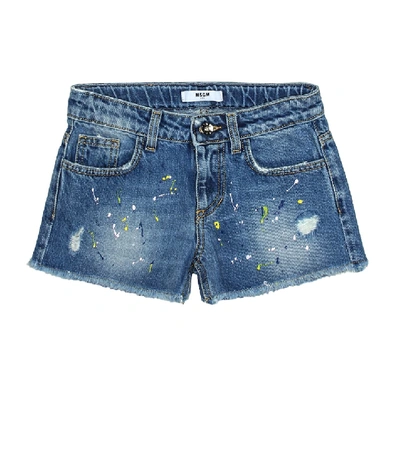Shop Msgm Painted Denim Shorts In Blue