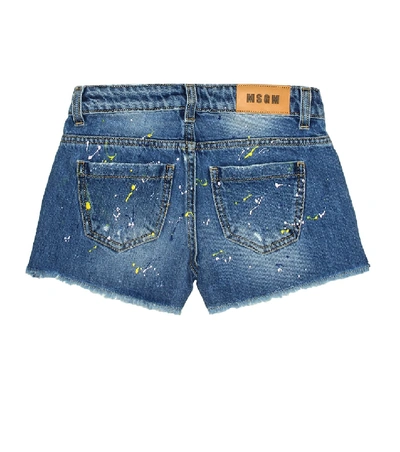 Shop Msgm Painted Denim Shorts In Blue