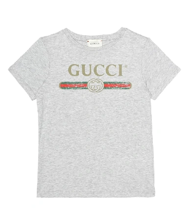 Shop Gucci Printed Cotton T-shirt In Grey