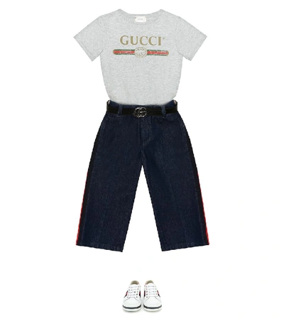 Shop Gucci Printed Cotton T-shirt In Grey