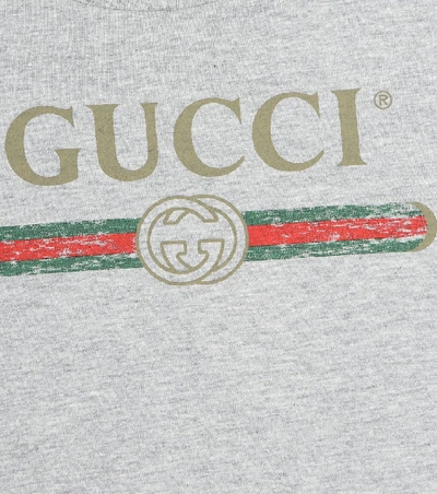 Shop Gucci Printed Cotton T-shirt In Grey