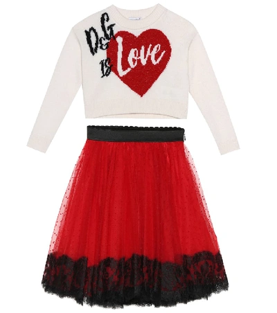Shop Dolce & Gabbana Lace-trimmed Tulle Skirt In Red