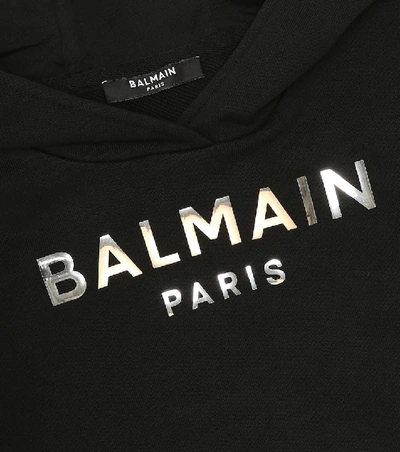 Shop Balmain Logo Cotton Hoodie In Black