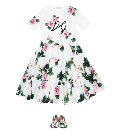 Shop Dolce & Gabbana Floral Cotton Skirt In White