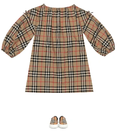 Shop Burberry Vintage Check Cotton Dress In Beige