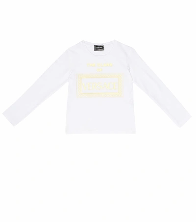 Shop Versace Printed Stretch-cotton T-shirt In White