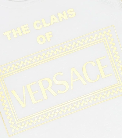 Shop Versace Printed Stretch-cotton T-shirt In White