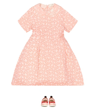 Shop Fendi Cotton-blend Floral Jacquard Dress In Pink