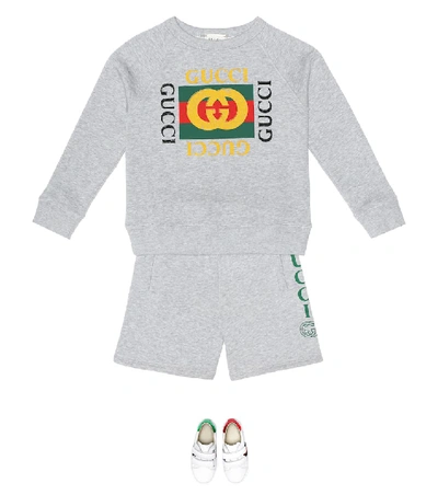 Shop Gucci Printed Cotton Sweatshirt In Grey