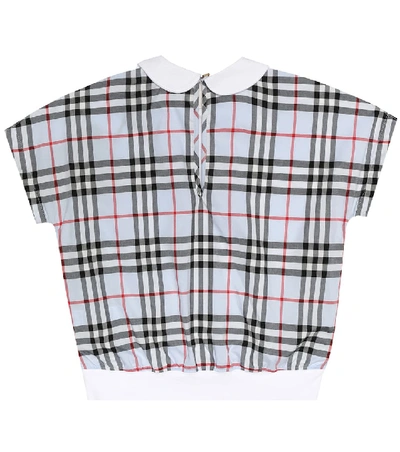 Shop Burberry Checked Cotton Polo Shirt In Blue