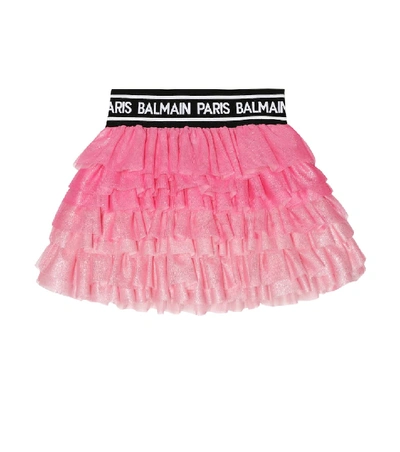 Shop Balmain Tiered Tulle Skirt In Pink