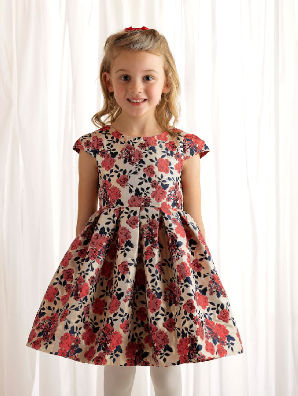 Rachel Riley Kids' Floral Damask Dress In Red | ModeSens