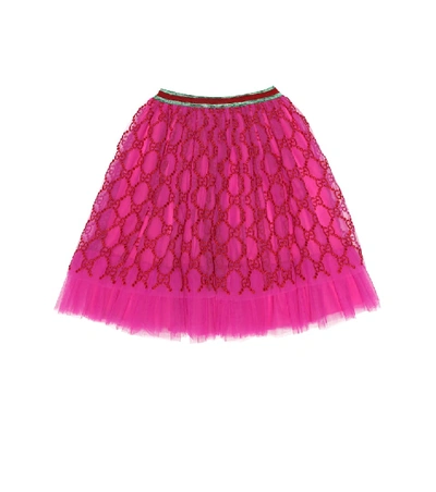 Shop Gucci Embroidered Tulle Skirt In Pink