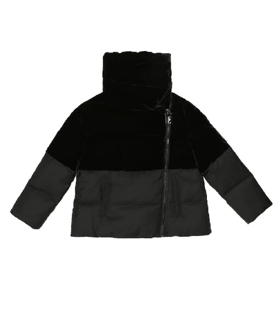 Shop Emporio Armani Velvet And Twill Puffer Jacket In Black
