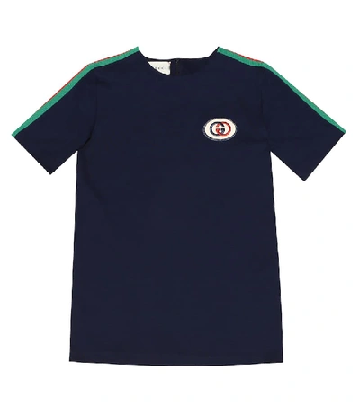 Shop Gucci Jersey Tunic Top In Blue