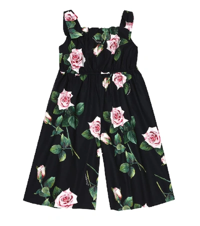 Shop Dolce & Gabbana Floral Cotton-poplin Jumpsuit In Black